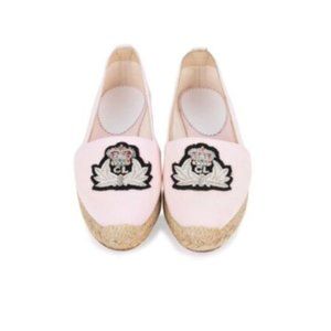 SOLD-Christian Louboutin Pink Galia Espadrilles w/CL Crest Emblem Front- RARE !!